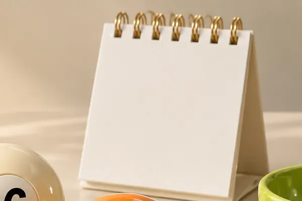 Bordskalender bredvid en Kenoboll
